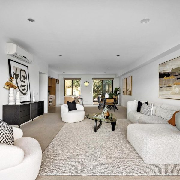 Modern Australian interior styling with warm neutrals and gallery-inspired decor