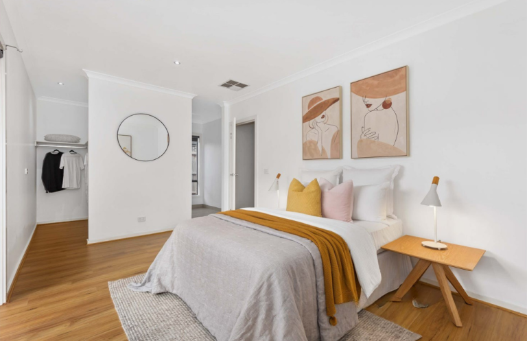 Warm contemporary bedroom design with Scandinavian-inspired styling